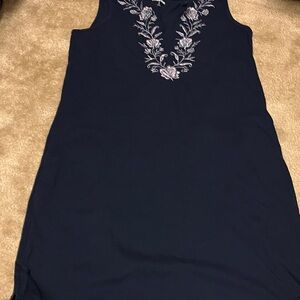 Lands' End Navy Blue Embroidered Midi Dress